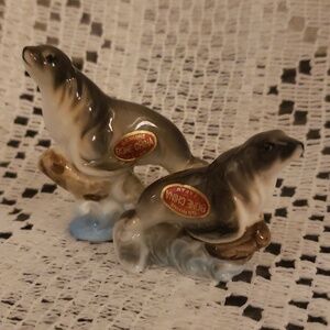 Miniature Seals | Pair of Bone China Figurines | Made in Japan